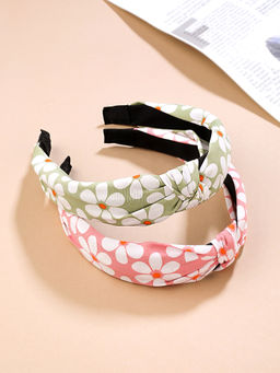 Yellow Chimes - Melbees By Women Set Of 2 Pink And Green Floral Printed Knot Hairband