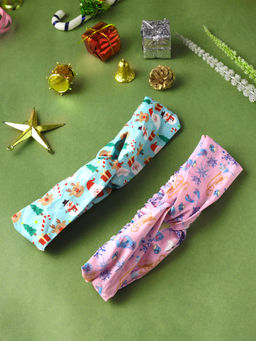 Yellow Chimes - Women Pink And Blue Set Of 2 Christmas Themed Hairband
