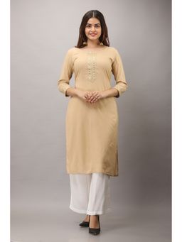 VEDANA - Rayon Straight Solid Beige Kurta