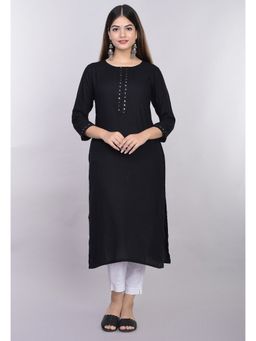 VEDANA - Rayon Straight Solid Black Kurta