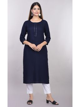 VEDANA - Rayon Straight Solid Navy Blue Kurta