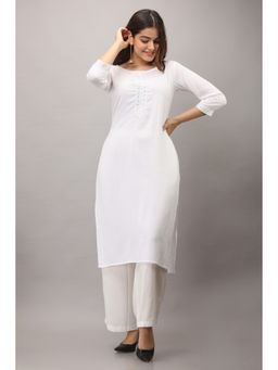 VEDANA - Rayon Straight Solid White Kurta