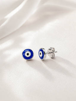 Axora Life - 925 Sterling Silver Blue Evil Eye Stud Earrings For Women