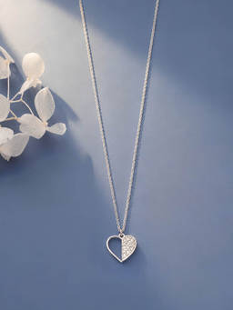 Axora Life - 925 Sterling Silver Half Heart CZ Pendant With Chain For Women