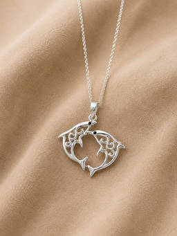 Axora Life - 925 Sterling Silver Twin Dolphin Pendant Only for Women
