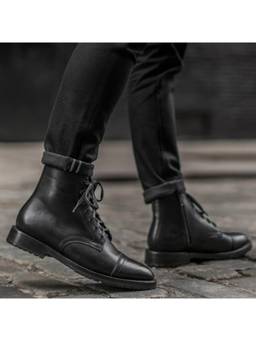 THE ALTER - Black Zipper Casual Boots With Toe Cap