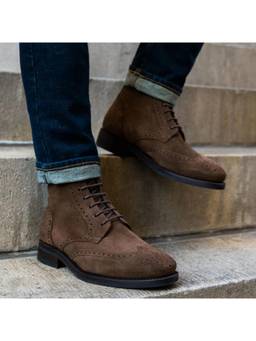 THE ALTER - Suede Casual Boots With Brogue Detail-Brown