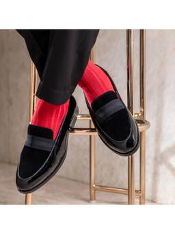 THE ALTER - Patent Slip-Ons Loafers With Elastic Strap- Black