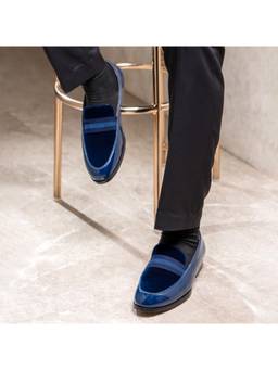 THE ALTER - Patent Slip-Ons Loafers With Elastic Strap-Blue