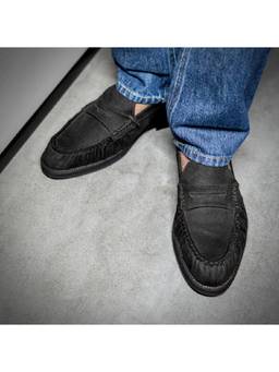 THE ALTER - Unlined Woven Penny Loafers Suede- Black