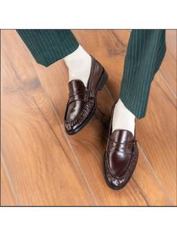 THE ALTER - Unlined Woven Penny Loafers -Brown