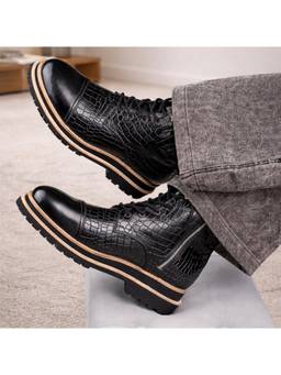 THE ALTER - Croco Casual Boots With Toe Cap- Black