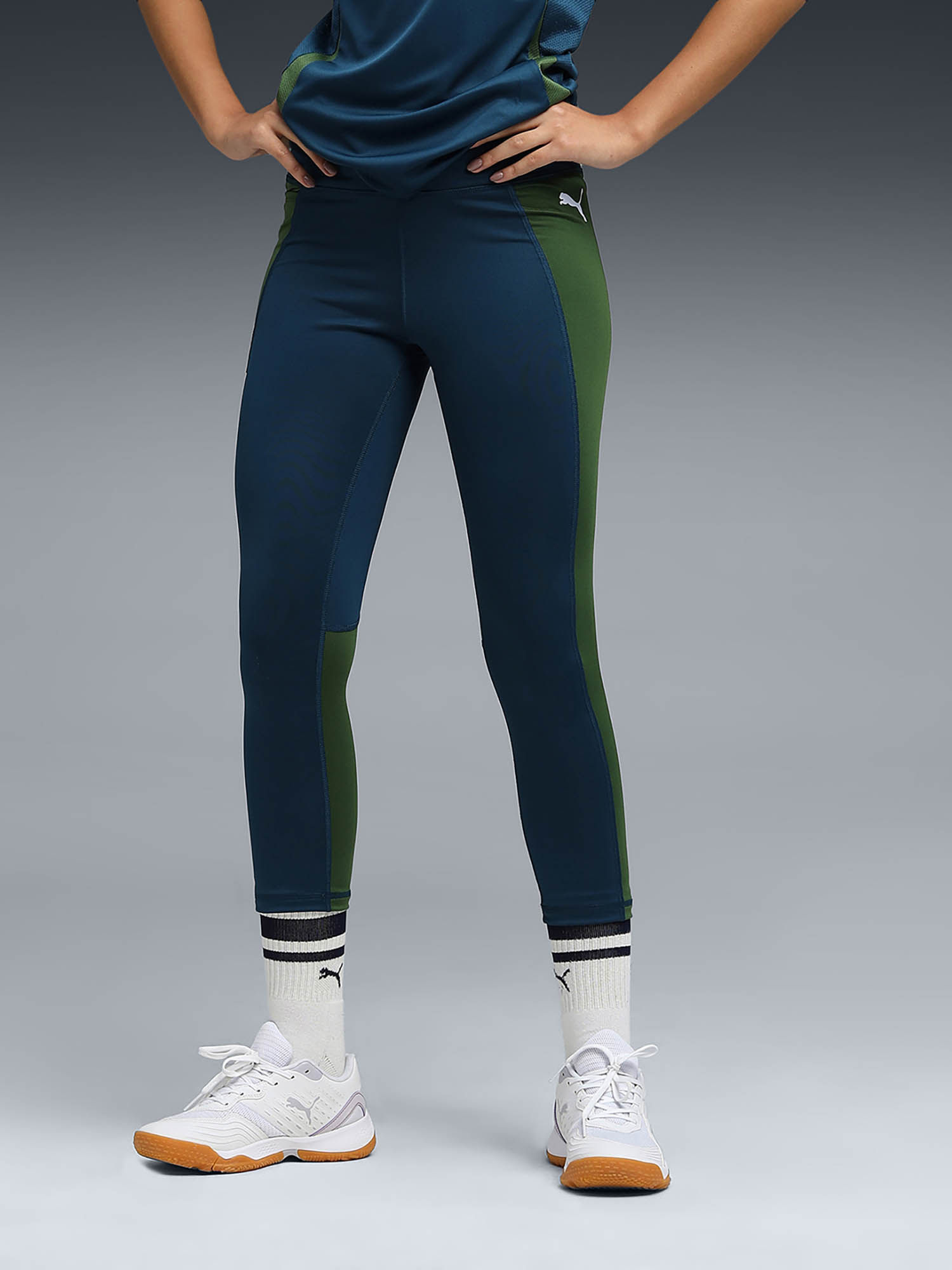 Womens Navy Blue Colorblock Tights-image-5