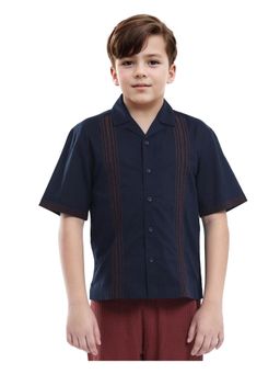 RARE ONES - Kyte-S Dark Navy Cotton Half Sleeve Embroidered Regular Fit Shirt - Rare Ones By Rare Rabbit