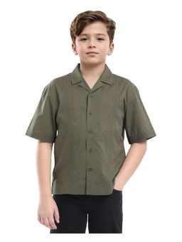 RARE ONES - Kyte-S Olive Cotton Half Sleeve Embroidered Button Regular Fit Shirt - Rare Ones By Rare Rabbit