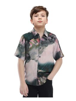 RARE ONES - Paint Green Viscose Half Sleeve Button Printed Regular Fit Shirt - Rare Ones By Rare Rabbit