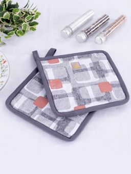 Maspar - Scandi Block Cotton Printed Red, Grey 2Pc Pot Holder Set