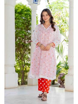 TERHA TAALI - Orange Embroidered V-Neck Co-ord Sets