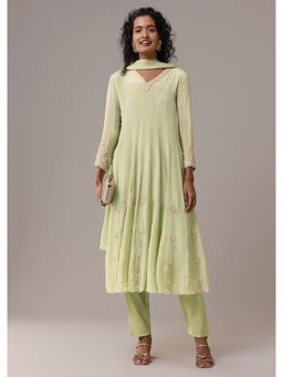 KALKI FASHION - Green Embroidered V-Neck Anarkali Kurta & Pant with Dupatta