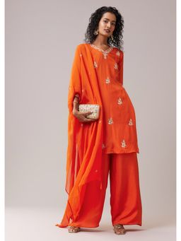 KALKI FASHION - Orange Embroidered V-Neck Kurta Pant with Dupatta