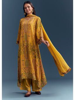 KALKI FASHION - Yellow Embellished/Sequined Round Neck Kurta Pant with Dupatta
