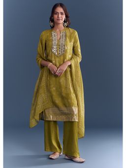 KALKI FASHION - Olive Printed Mandarin Neck Kurta Pant with Dupatta
