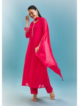 KALKI FASHION - Pink Embellished/Sequined Round Neck Anarkali Kurta & Pant with Dupatta