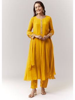 KALKI FASHION - Yellow Embellished/Sequined Round Neck Anarkali Kurta & Pant with Dupatta