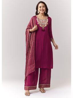 KALKI FASHION - Magenta Embellished/Sequined Sweetheart Kurta Palazzo with Dupatta