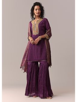 KALKI FASHION - Purple Embroidered Round Neck Kurti Sharara with Dupatta