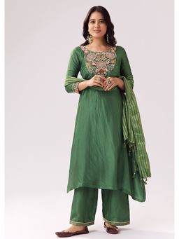 KALKI FASHION - Green Embroidered Round Neck Kurta Pant with Dupatta