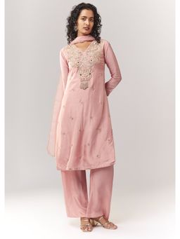 KALKI FASHION - Pink Embroidered V-Neck Kurta Pant with Dupatta
