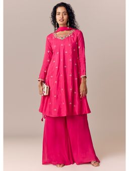 KALKI FASHION - Pink Embroidered Round Neck Anarkali Kurta & Palazzo with Dupatta