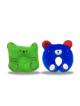 Chinmay Kids - Newborn Baby Neck Support Green and Blue Pillows for Head Shaping & Nursing (Pack of 2)