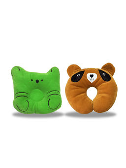 Chinmay Kids - Newborn Baby Neck Support Green and Brown Pillows for Head Shaping (Pack of 2)