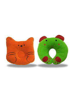 Chinmay Kids - Newborn Baby Neck Support Orange and Green Pillows for Head Shaping (Pack of 2)
