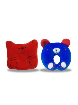 Chinmay Kids - Newborn Baby Neck Support Red and Blue Pillows for Head Shaping & Nursing (Pack of 2)