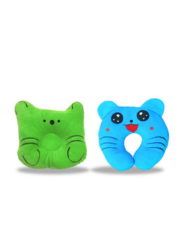 Chinmay Kids - Newborn Baby Neck Support Green and Blue Pillows for Head Shaping & Nursing (Pack of 2)