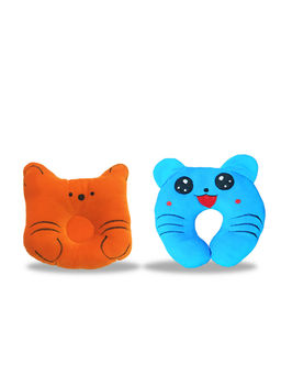 Chinmay Kids - Newborn Baby Neck Support Orange and Blue Pillows for Head Shaping (Pack of 2)