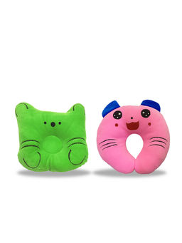 Chinmay Kids - Newborn Baby Neck Support Green and Pink Pillows for Head Shaping & Nursing (Pack of 2)