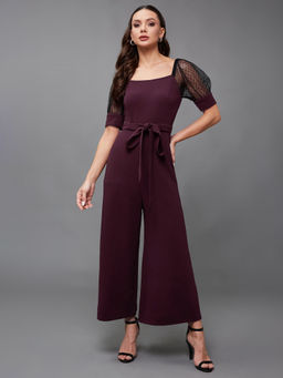 Miss Chase - Womens Dark Purple Straight Leg Relaxed Fit Jumpsuit