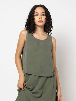 GAP - Olive Women Textured Loose Fit Top