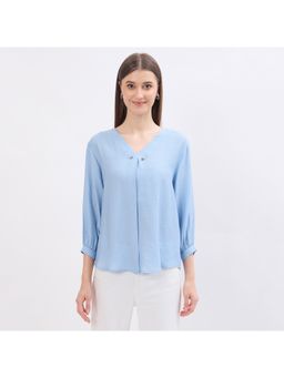 Madame - Textured Blue Viscose Blend Top
