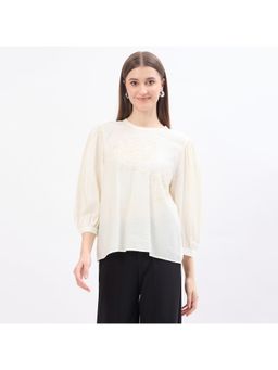 Madame - Embroidery Off White Rayon Blend Top