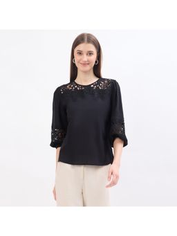 Madame - Lace Patchwork Black Cotton Top