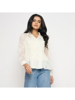 Madame - Textured Off White Viscose Wrap Top