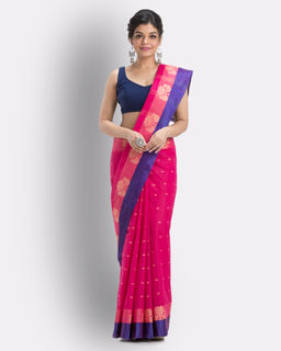 Angoshobha - Women's Tant Pink Cotton Saree