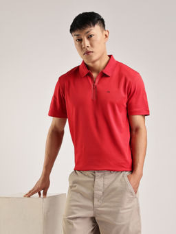 Calvin Klein - Solid Regular-Fit Cotton Polo T-Shirt Red