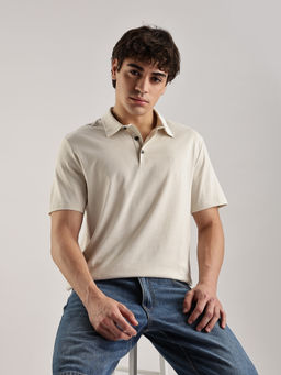 Calvin Klein - Solid Regular-Fit Cotton Polo T-Shirt Cream