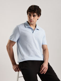Calvin Klein - Solid Regular-Fit Cotton Polo T-Shirt Blue
